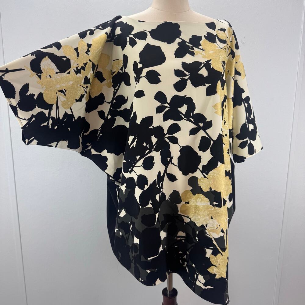 NWT Marina Rinaldi Gold Black Floral Blouse Oversize US 16 Resortwear Old Money